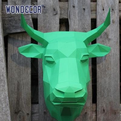 China Geometric Wall Mounted Metal Sculpture Animal Head Cow Head Bronze Carving for sale