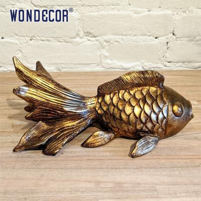 China Indoor Abstract Metal Wall Art Sculpture Large Hotel Living Room Animal Goldfish Copper for sale