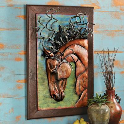China Horsehead Abstract Metal Wall Sculpture Copper Indoor Decoration for sale