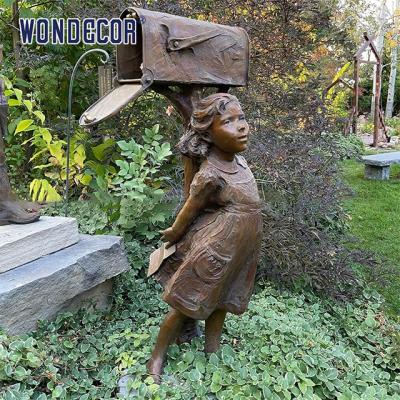 China Little Girl Under A Copper Sculpture Metal Decorated Mailbox In Garden Courtyard for sale