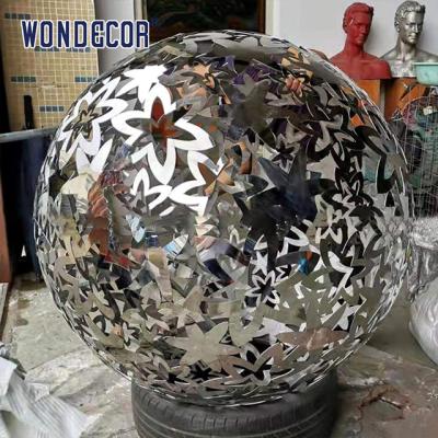 China Large outdoor metal art flower hollow ball stainless steel sculpture for sale