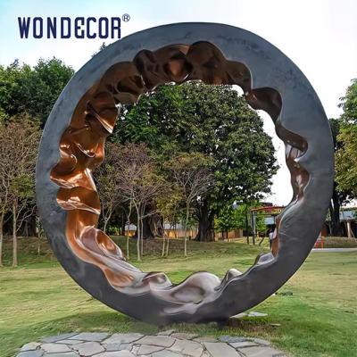 China Large Outdoor Public Art Abstract Copper Ring Sculpture Te koop
