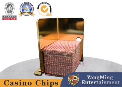 China Edelstahl-Metallgoldfarbschürhaken-Spielkarte-Halter Backjack-Tabellen-Kasino kardiert aufrechten Zeichen-Stand zu verkaufen
