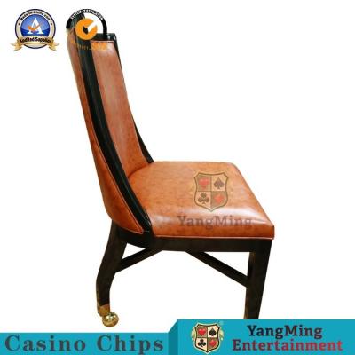 China Retro European Solid Wood Casino Poker Chairs With Soft Orange Leather Surface for sale