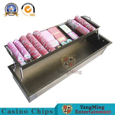 China Brass-Colored Metal Iron Double-Layered Chip Tray With Lock Baccarat Poker Acrylic Clay Anti-Counterfeiting Chip Bracket for sale