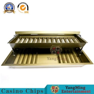 China Electroplated Titanium Gold 14 Grid Poker Chip Plate Metal Double Layer Poker Table Chip Box for sale