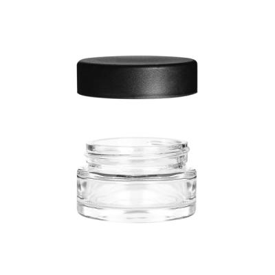 China Food 1 Oz Glass Jars With Lids Cr Clear 1oz -4oz  Glass Containers With Black Lids for sale