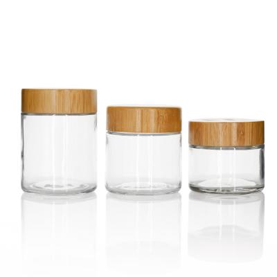 China Kindersichere Gläser aus 3-Unzen-Glas, Kosmetikglas mit Bambusdeckel, Behälterverpackung zu verkaufen