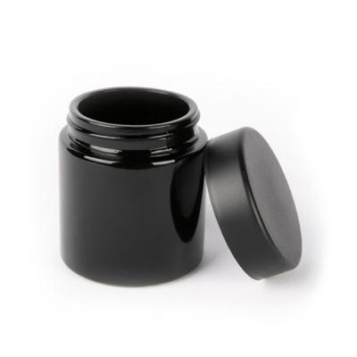 China Custom Black Flower Glass Jar Black Uv Glass Jar Cr Cap Black UV Sauce Jars Sgs for sale
