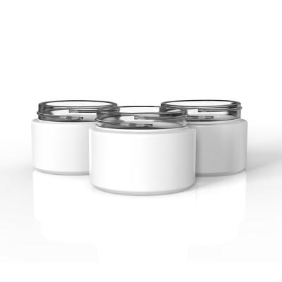 China 3oz Matte White Glass Cosmetic Jars Child Resistant Round Glass Jars With White Lids for sale