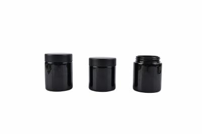 Chine Des pots en verre noir 3 oz pots résistants aux UV emballage de fleurs étanche à l' air à l' odeur à l' enfant contenant brillant noir lisse à vendre