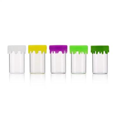 China 1gram 5ml 6ml Mini Empty Glass Concentrate Container Drippy Silicone Airtight Closure Honey Essential Heat Resistant Te koop