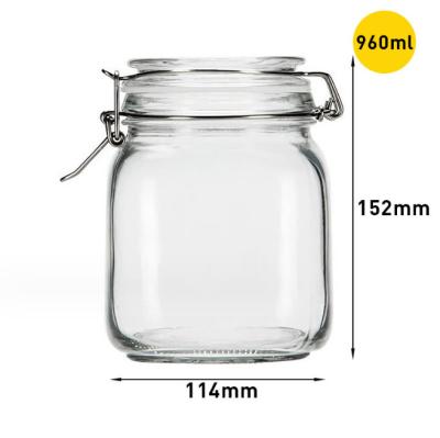 China Round Square Clear Mason Bottle Glass Seal Jar With Metal Hinge Clip Lid for sale
