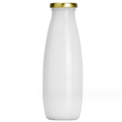 China Round Screen Printing Milk Beverage Empty Glass Bottles 200ml 250ml 500ml 1000ml With Cap for sale
