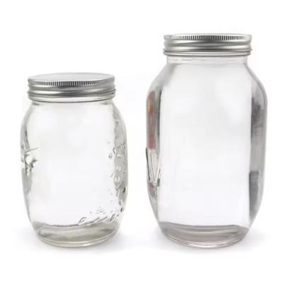 China Round Shape Mason Glass Jar Beverage Glass Bottle With Screw Metal Lid for sale