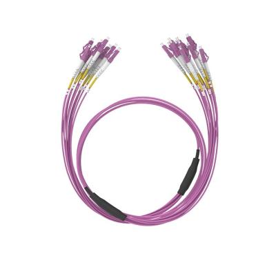 China OM4 Optical Breakout Pre-Terminated Cable 12 Cores LC-LC Fanout Cable for sale