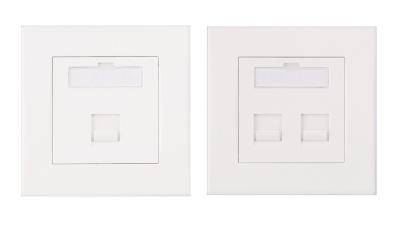 China Flat Faceplate 86x86mm 1 Port 2 Port White Network Faceplate for sale