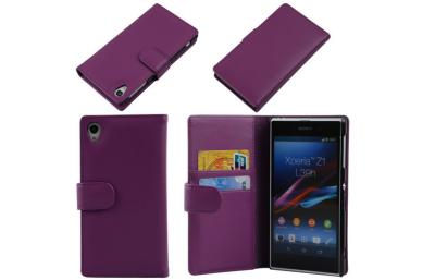 China Anti-shock Purple Women Leather Cell Phone Wallet Case With Plain Pattern for sale