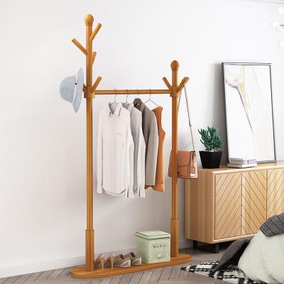 China Multifunctional Bamboo Coat Wooden Clothes Hanger Stand Double Pole for sale