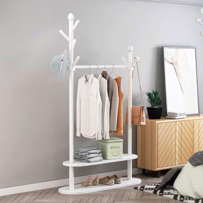 China Roydom Office Coat Bamboo Cloth Hanger Stand With Shelves for sale