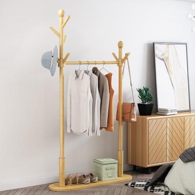 China Custom Pinewood Clothing Coat Rack Hanger Stand With Shoe Rack for sale