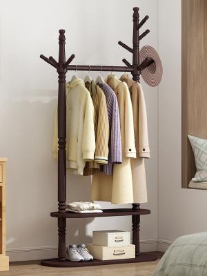 China 2 Tier Heavy Duty Modern Dress Hanger Stand Pine Wood Freestanding Clothes Rack for sale