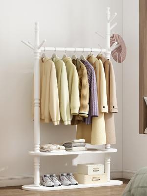 China OEM Indoor Double Layer Simple Coat Rack Hanger Stand Floor Standing Solid Wood for sale