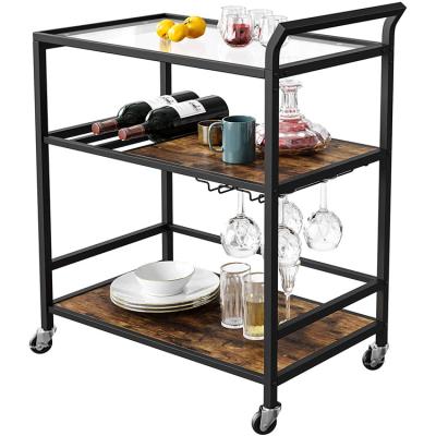 China Textured Wooden Rotating Modern Kitchen Cart Trolley ODM Industrial Style for sale