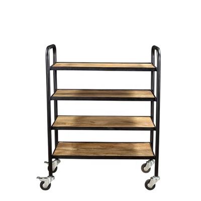 China 4 Tier Catering Rolling Coffee Cart Wooden Kitchen Trolley for sale