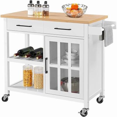 China MDF Top Kitchen Island Trolley Cart With Open Storage Shelves Cabinets for sale