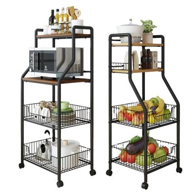 China BSCI Wooden 4 Tier Modern Kitchen Cart Storage Trolley Kitchen on Wheels for sale