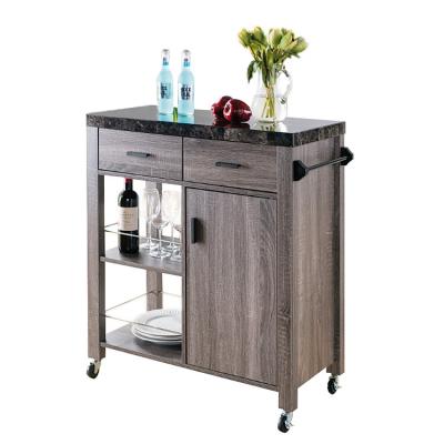 China OEM Wood Rolling Kitchen Island On Wheels 360° Rotating With Double Drawers for sale