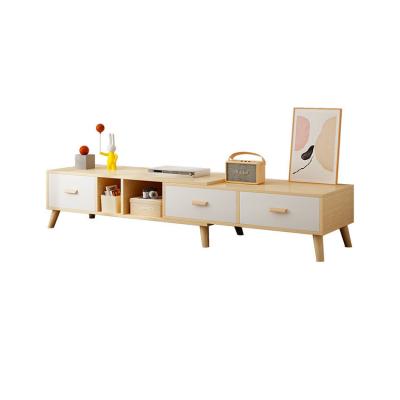 China Extendable Veneer TV Console Cabinet Long Media Console 3 Drawers Simple Style for sale