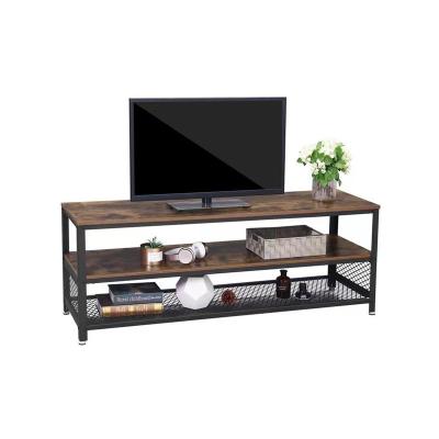 China 3Tier Steel MDF Dark Wood TV Stand Cabinet 82 Inch With Shelf Storage for sale