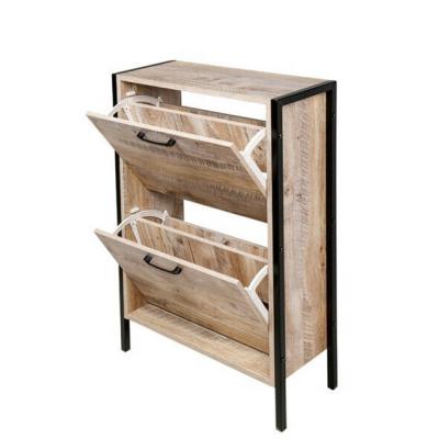 China Industrial Metal wood Narrow Shoe Cabinet Entryway Shoe Rack For Home 2 Tiers for sale