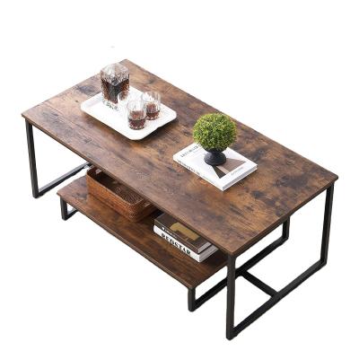 China Rustic Wood And Metal Coffee Table Rectangular Nesting Side Tables for sale