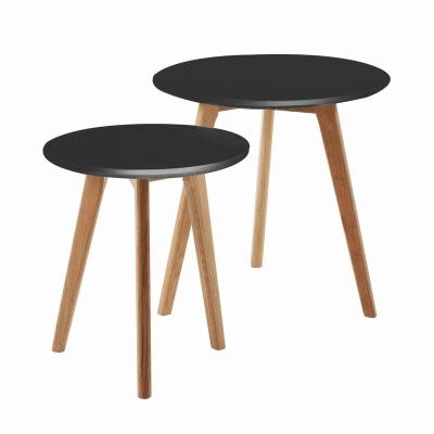 China Solid Oak Wood Round Scandinavia Coffee Table Set 2 With MDF Top for sale