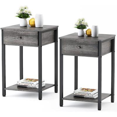 China Customized Metal Frame Farmhouse Style Nightstands Gray Wood for sale