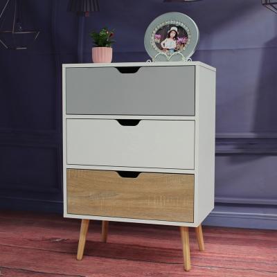 China Colorful Particle Board Assembled Timber Bedside Table 3 Drawers for Bedroom for sale