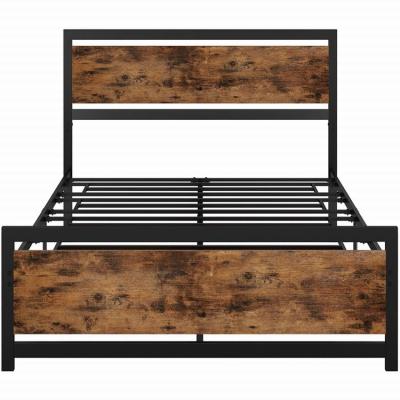 China ODM Hotel Wooden Metal Furniture Hostel Iron Bed Frame King Industrial Style for sale