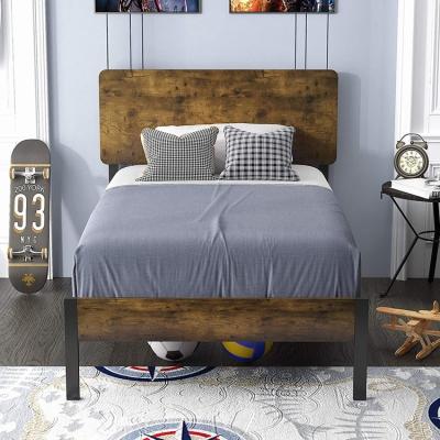 China Platform Twin Metal Bed Frame With Wood Headboard And iron Slats for sale