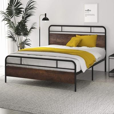 China Industrial Farmhouse Cast Iron Bed Frame Platform Mdf Wood For Bedroom for sale