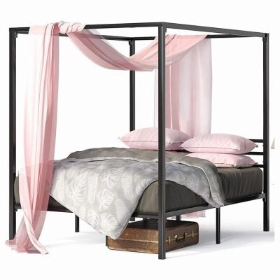 China Contemporary Wooden Metal Furniture Metal Canopy Bed Frame With Steel Slat for sale