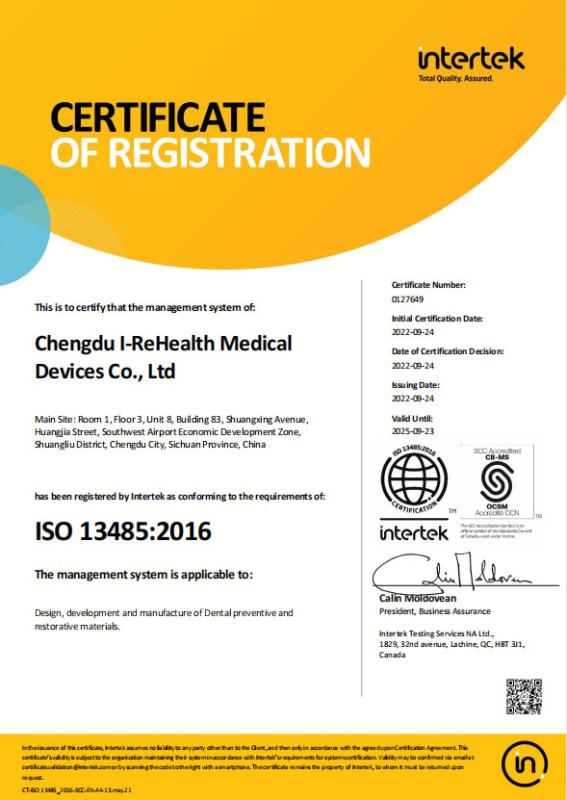 ISO - Chengdu I-ReHealth Medical Devices Co., Ltd