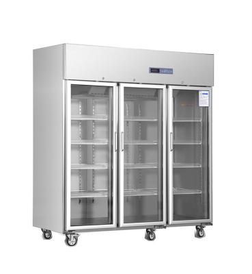 China 2 To 8 Degree CFC Free 1500L Capacity Pharmacy Grade Freezers With 3 Heater Glass Door for sale