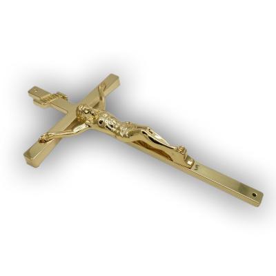 China Arched Casket Funeral Crucifix 11.5in Gold Chrome Finished Coffin Crucifix for sale
