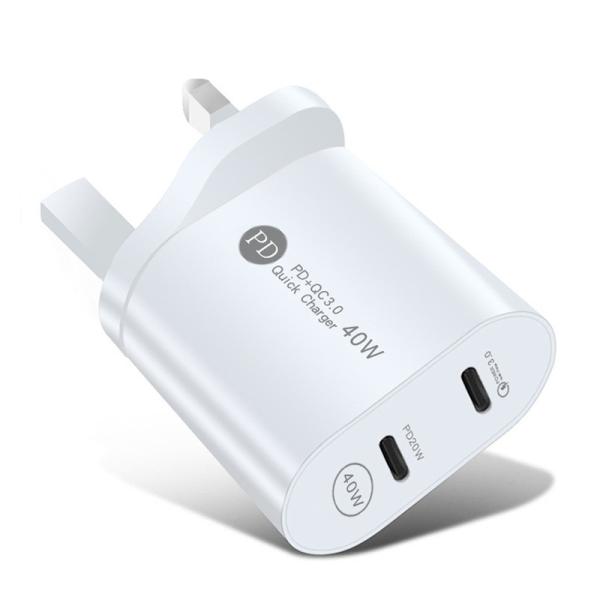 Quality New Design 40W Quick Charger 2 Type-c PD Port Port US EU AU UK Plug Fast Charger Travel Adapter for sale