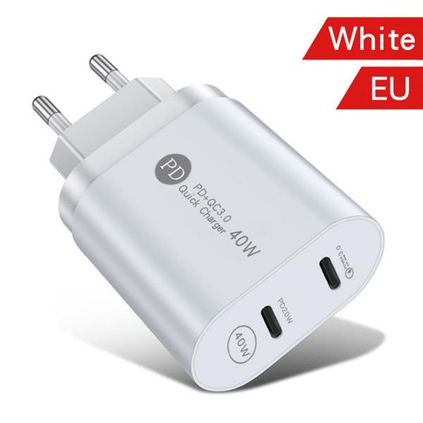 Quality New Design 40W Quick Charger 2 Type-c PD Port Port US EU AU UK Plug Fast Charger for sale