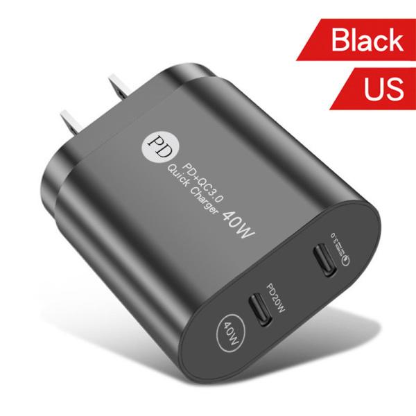 Quality New Design 40W Quick Charger 2 Type-c PD Port Port US EU AU UK Plug Fast Charger for sale