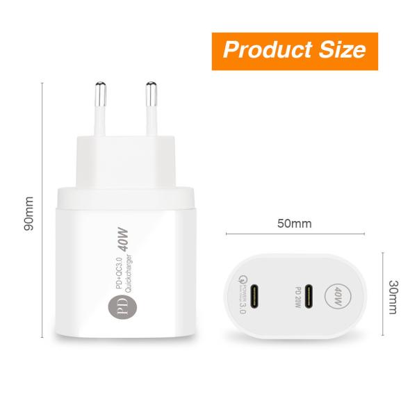 Quality New Design 40W Quick Charger 2 Type-c PD Port Port US EU AU UK Plug Fast Charger for sale